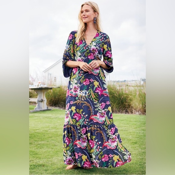 Soft Surroundings Navy Paisley Floral Samantha Maxi Dress PM Coastal Preppy - Picture 4 of 16